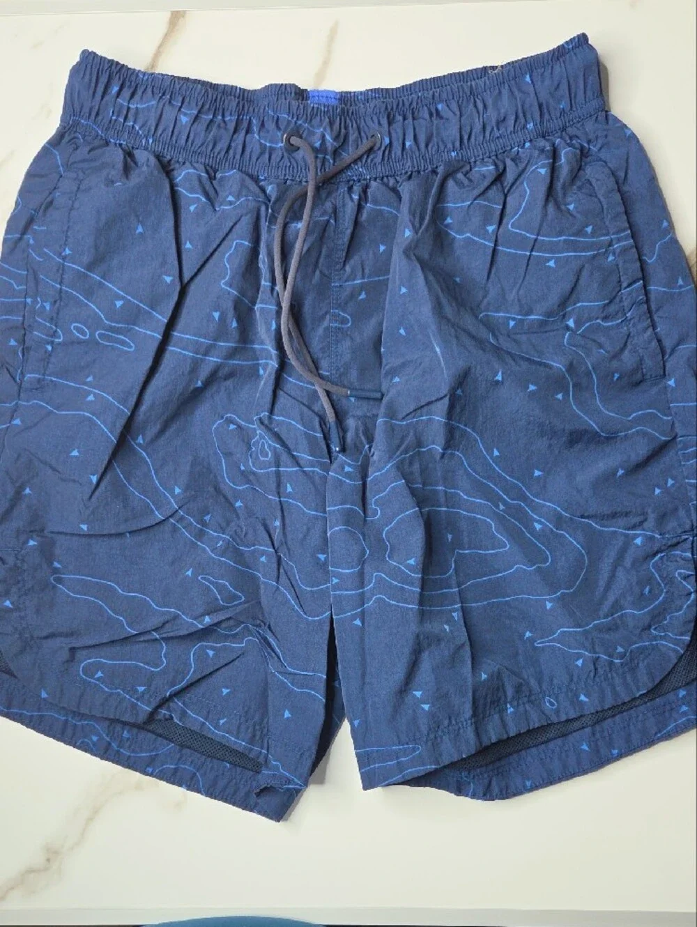 Men's Navy Patterned Quick-Dry Swim Trunks with Drawstring Waist (2pck)
